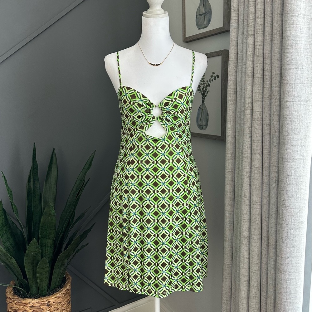 Bershka Light Green Chic Coquette Festive Mini Dress with cute front details